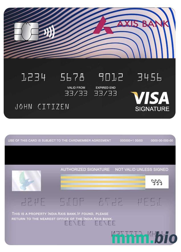 India Axis bank visa podpis karta przykład w formacie PSD